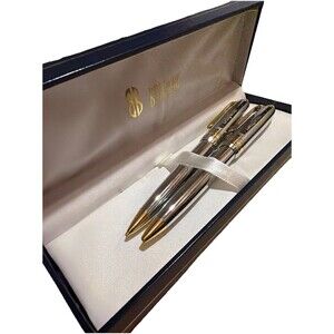 BILL BLASS PEN & PENCIL Set European Chrome Gold Tone Lexis Nexis 211-2 In Box